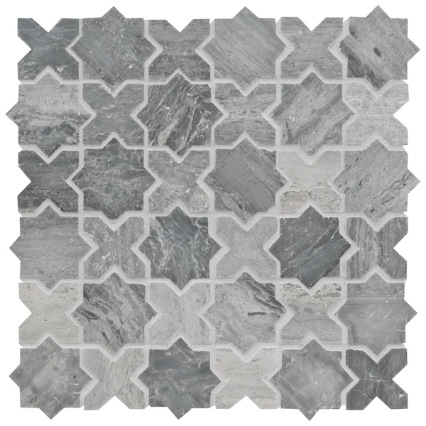 Montague Blue Oak 11.81 In. X 11.81 In. X 10Mm Polished Mosaic Marble Floor And Wall Tile, 10PK